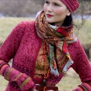 Oleana The Norwegian Story Pink Floral Merino Wool Silk Cardigan Sweater